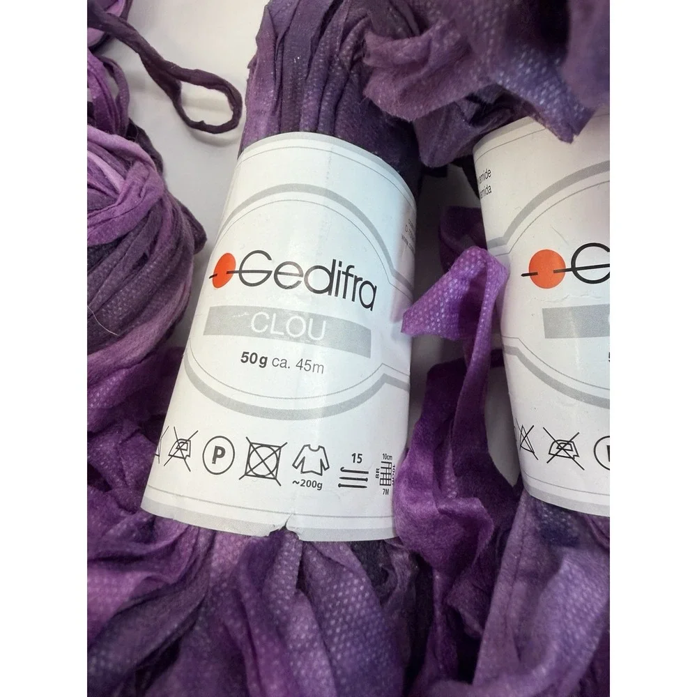 Gedifra Clou Ribbon Yarn Purple Ombre 100% Nylon Italy 300g+ Total
